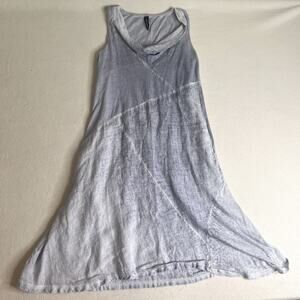 Oizini Blue Cowl Neck Sleeveless Linen Cotton Dress size small